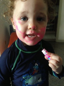 P is so keen for another round, she applies her own zinc cream.