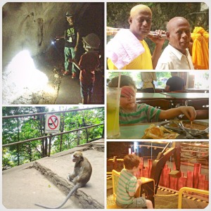 Clockwise from top left: Dark Caves educational tour; devotees at the Batu Temple Caves; Roti Canai; Petrosains; Don't feed the monkeys at the Batu Caves.