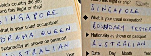 Australian immigration cards for T and P, respectively.